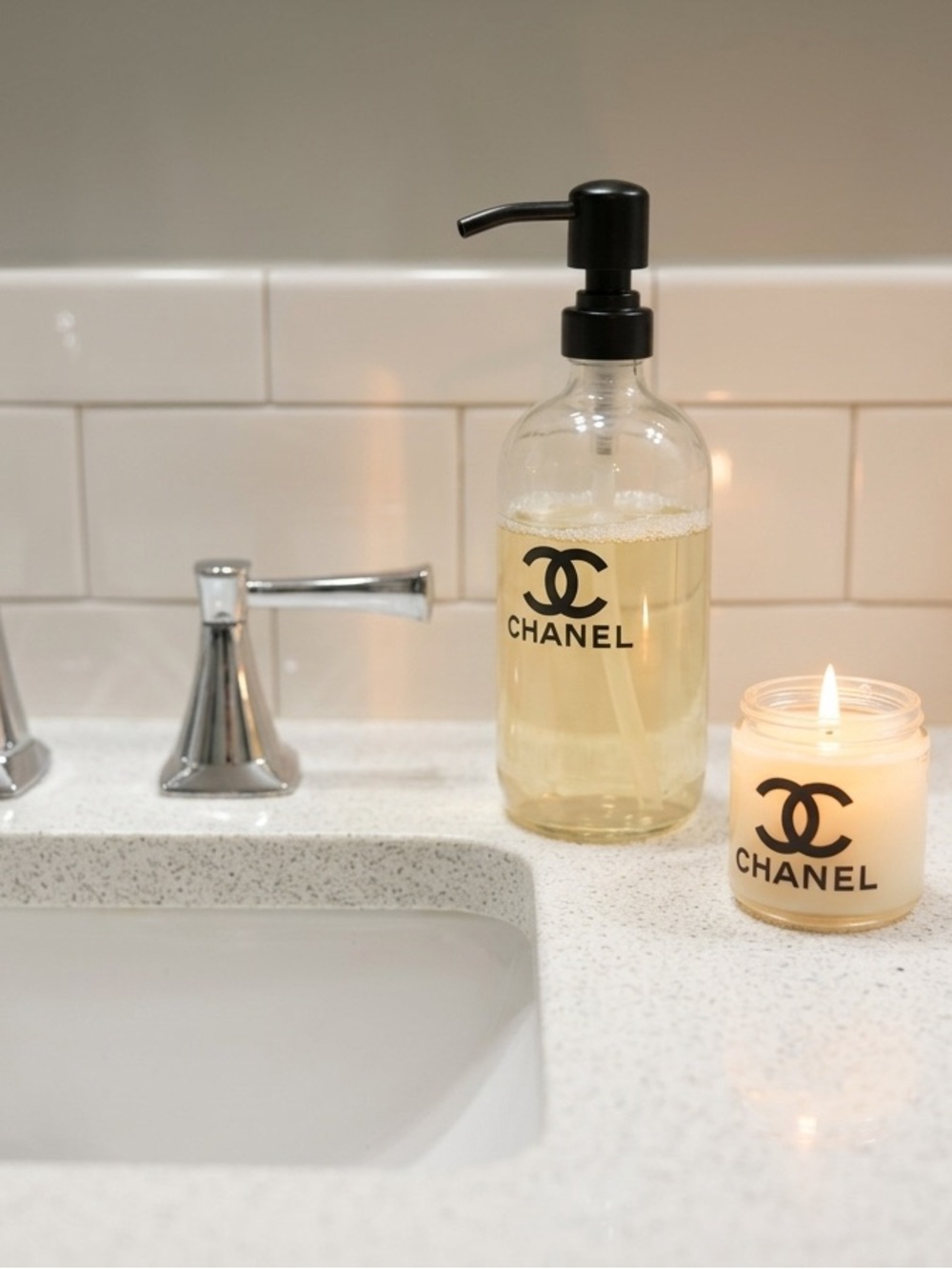 CHANEL Black-Logo White Frosted Glass Jar Candle 🕯️ - Picture 2 of 5